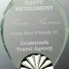 Oval horizon glass award with metal horizon design, mounted on black glass base, hgl33 is 9.75" tall, weighs 4.7 lbs