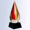 Glass spear with red & orange colors inside, mounted on black glass base, G1611 is 9.75" tall, weighs 6 lbs