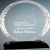 Oval Shaped Glass Award on Black Glass Base, ACG41 is 5.75", ACG43 is 7", Packaged in deluxe gift box