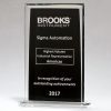 Rectangle glass award with black area for engraving on clear glass base, G2935 is 8.25", G2936 is 9.25", G2937 is 10.25"