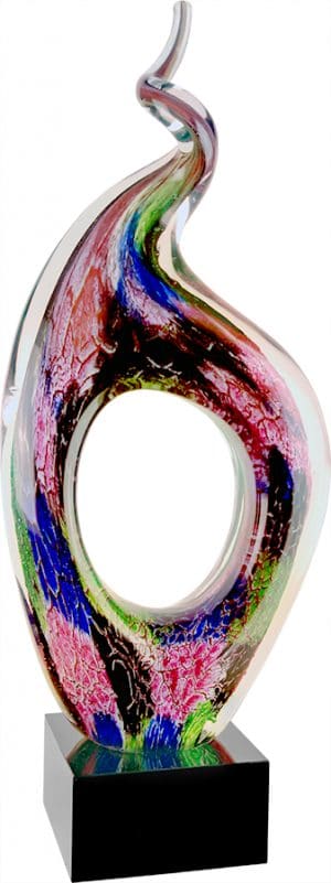 Unique art glass award with multiple colors & a twist, mounted on black glass base, AGS07 is 13.5" tall, Weighs 6.5 lbs.