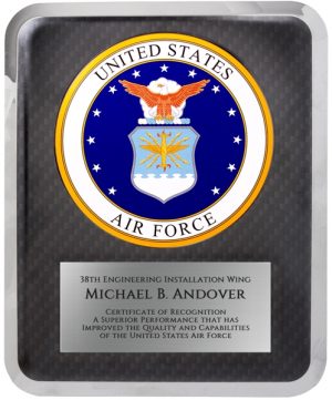 Stainless steel plaque with engraving plate & air force seal logo, HER221 is 10.5" x 13", Weighs 1.75 lbs.