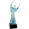 Contemporary glass person with arms in victory with blue & green colors, AGS10 is 12" tall, Weighs 5.1 lbs.