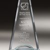 Glass obelisk trophy with clear glass for engraving, mounted on a silver base, gl36, 11.5" tall, weighs 2.7 lbs