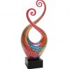 Artistic glass with curls & multiple colors throughout, Mounted on a black glass base, 14" tall, Weighs 6 lbs