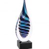 AGS54 Blue, White & Black Twisted Rain Drop, Glass Raindrop with black & blue colors on a black glass base
