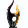 Contemporary Art Glass Flame, Mounted on a black glass base, GLSC60, 10.5" tall