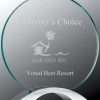 Round glass award for engraving mounted on silver metal base, CMG12 is 6.5" x 7.25" Size, Weighs 1.7 lbs.