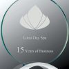 Round glass award for engraving mounted on silver metal base, CMG12 is 7.75" x 8.5" Size, Weighs 2.4 lbs.