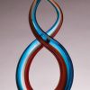 Glass art helix with red & blue colors throughout, mounted on a clear glass base, glsc2 is 15.5" tall, weighs 7.6 lbs