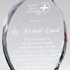 Flame shaped crystal award with red crystal at the bottom, CRY549 is 8" tall, weighs 4.6 lbs.
