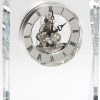 Rectangle crystal clock with a silver & black skeleton clock works. CRY764 is 5" x 6.25" in size, Weighs 5.1 lbs.