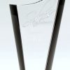 Glass award with curved peak top & smoked glass accents on side & base, CRY865 is 9" tall, weighs 2.5 lbs.