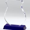 Crystal award in the shape of a police badge mounted on a blue crystal base.