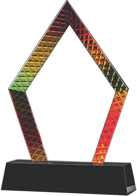 Our Mosaic Diamond Crystal Award features a crystal diamond with a multi-color mosaic border around the edges. The middle area is clear crystal & is intended for personalization. It's mounted on a black crystal base.