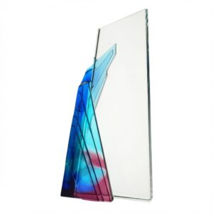 lue Geode Crystal Award C2506B - 8.75 Inch Starfire Glass Pâte de Verre Recognition Trophy with Vibrant Blue Accents