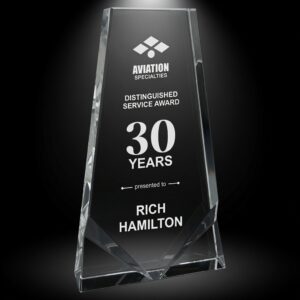 Premium 4 3/4" x 8 1/4" Crystal Wedge Award with Two Front Bevels (CRY262M). Elegant optical crystal trophy perfect for corporate recognition, service awards, milestone achievements, and personalized engraving.